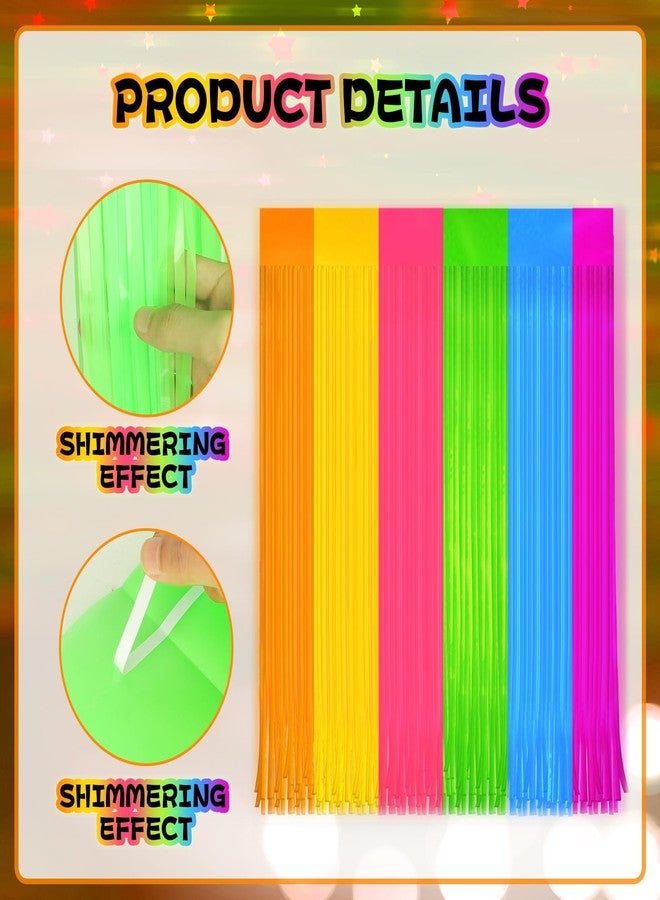 Demonwer 4 Pack Glow in The Dark Curtains Party Supplies 6.6 x 3.3 Ft Glow Tinsel Foil Fringe Curtains Colorful Patchwork Streamer Backdrop for Birthday Holiday Neon Party Decorations - Image 3